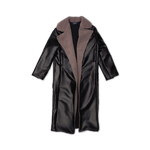 Faux Leather Trench Coat with Shearling Collar