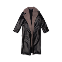 Faux Leather Trench Coat with Shearling Collar